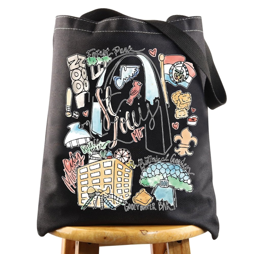 WZMPA St Louis Missouri Travel Tote Bag - St Louis Souvenir Gift - Gateway Arch Trip Reusable Grocery Bag