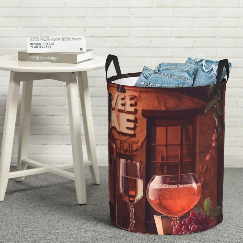 Beverage Restaurant Laundry Basket with Handle Waterproof Laundry Hamper Portable Circular Dirty Clothes Hamper Foldable Storage Basket Lightweight Organizer Basket for Bathroom Bedroom