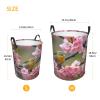 Bird in Peach Tree Laundry Basket with Handle Waterproof Laundry Hamper Portable Circular Dirty Clothes Hamper Foldable Storage Basket Lightweight Organizer Basket for Bathroom Bedroom view 3