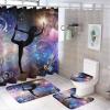 FBMLBRB Brebasf Watercolor Space Gymnast Note 4 Pieces Shower Curtain Set, Dreamy Galaxy Landscape Music Girl Yoga Dance Non-Slip Rugs Toilet Lid Cover Bath Mat and Bathroom Curtain view 1