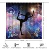 FBMLBRB Brebasf Watercolor Space Gymnast Note 4 Pieces Shower Curtain Set, Dreamy Galaxy Landscape Music Girl Yoga Dance Non-Slip Rugs Toilet Lid Cover Bath Mat and Bathroom Curtain view 2