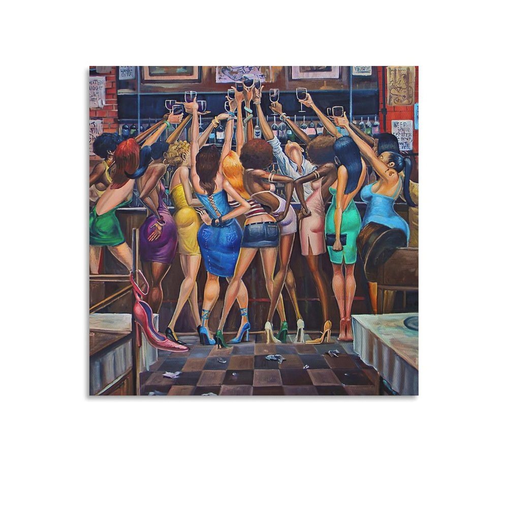 AAHARYA Frank Morrison's Ladies Night African American Art Wall Art Canvas Print Canvas Painting Wall Art Poster for Bedroom Living Room Decor 12x12inch(30x30cm) Unframe-style