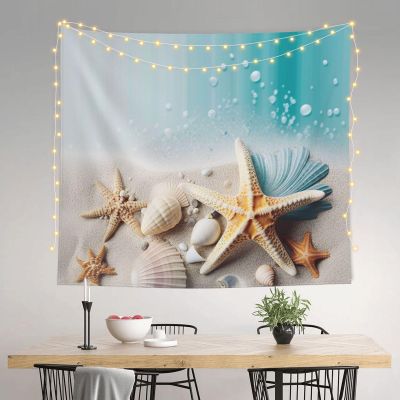 Starfish and Seashell Tapestry Wall Hanging for Living Room Decoration Wall Tapestry Wall Decoration Tapestries for Bedroom Aesthetic Wall Decor Tapestries for Dorm Room background (60 X 51 Inches)