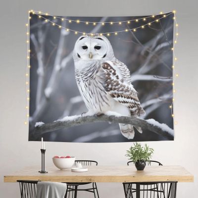 Winter White Owl Tapestry Wall Hanging for Living Room Decoration Wall Tapestry Wall Decoration Tapestries for Bedroom Aesthetic Wall Decor Tapestries for Dorm Room background (60 X 51 Inches)