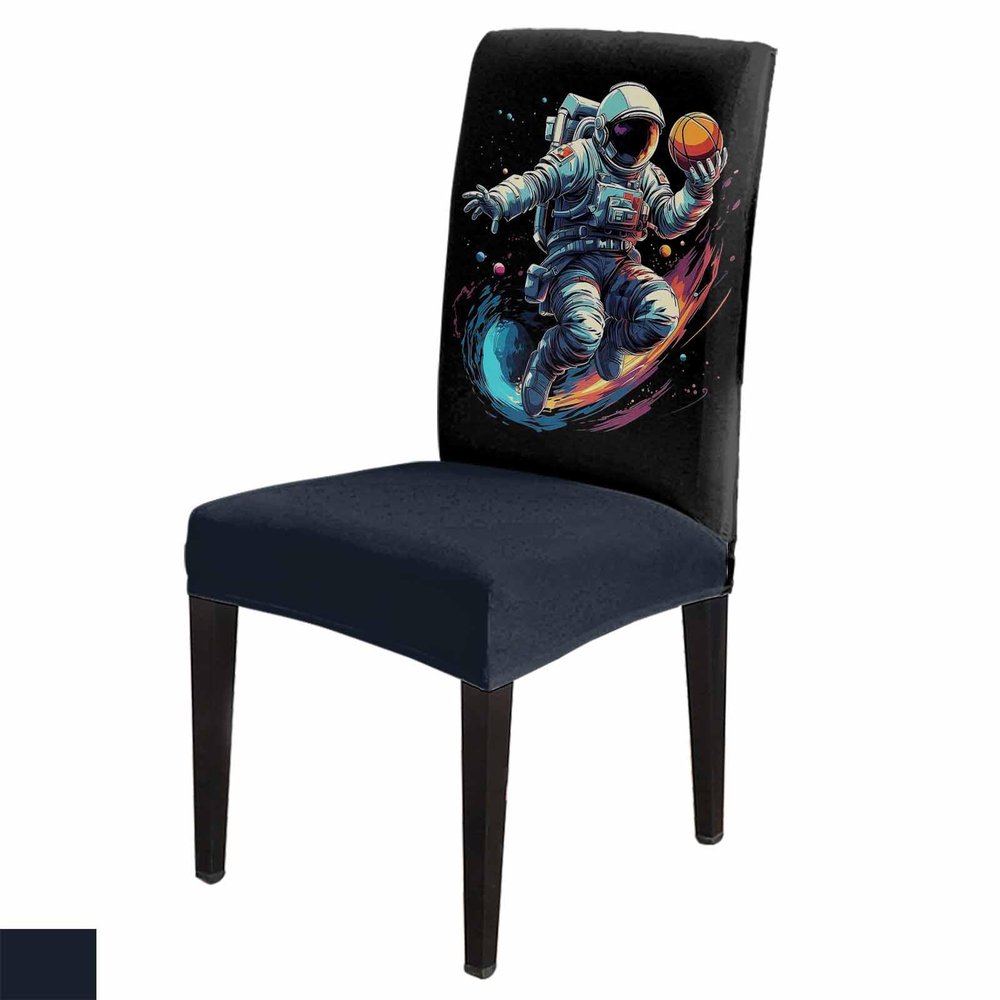 4 Pcs Dining Chair Covers Stretch Spandex Slipcovers Spaceman Playing Basketball Sport Removable Washable Dining Room Seat Cover Cushion Protector for Home Hotel Banquet Watercolor Ball Game on Black