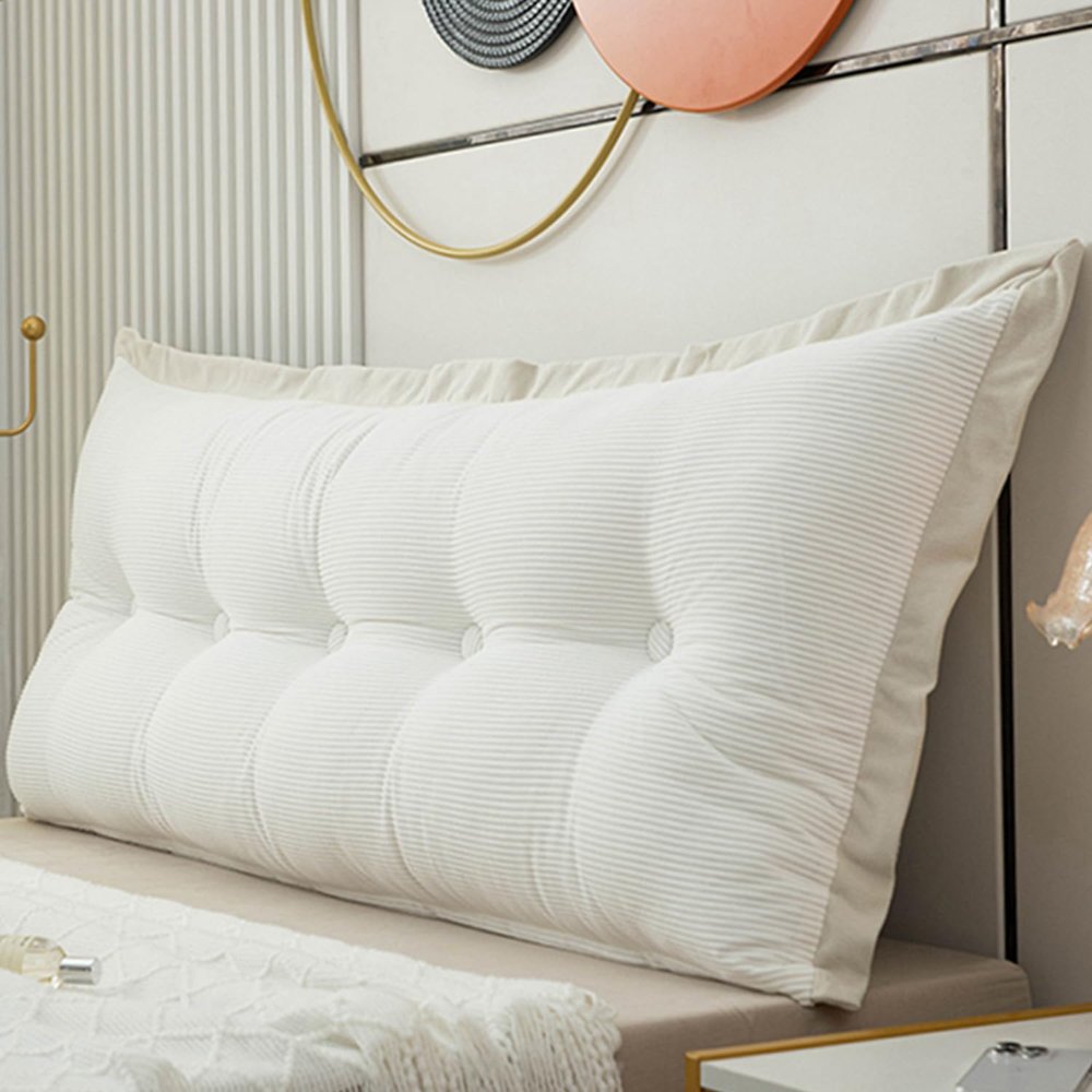 ZZYK Rectangular Pillow Large Upholstered Reading Pillow Wedge Bed Rest Pillow Neck Lumbar Support Bolster Dorm Room Cushion with Removable Cover,Beige,47"/120cm(Full)