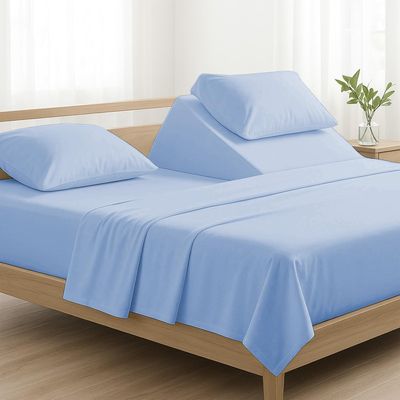 4 Pcs Luxury Split Top California King 100% Egyptian Cotton 800 Thread Count (Adjustable, Flex Top Cal King Size) Split Down 28" inches Sheets for Sleep Number Bed 15" Inch Pocket - Light Blue Solid