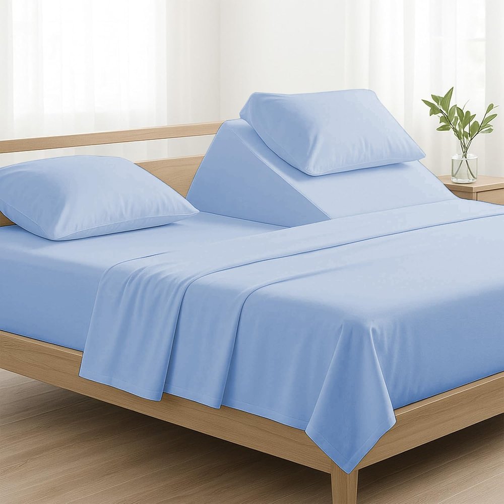 4 Pcs Luxury Split Top California King 100% Egyptian Cotton 800 Thread Count (Adjustable, Flex Top Cal King Size) Split Down 28" inches Sheets for Sleep Number Bed 15" Inch Pocket - Light Blue Solid