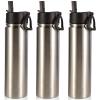 Volhoply 24oz Insulated Water Bottle With Straw Bulk 3 Pack,Metal Wide Mouth Water Bottles With Handle Lid Keep Cold,Reusable Double Wall Cups,Powder Coated Sport Bottle For Holder(Silver,3 Count) view 1