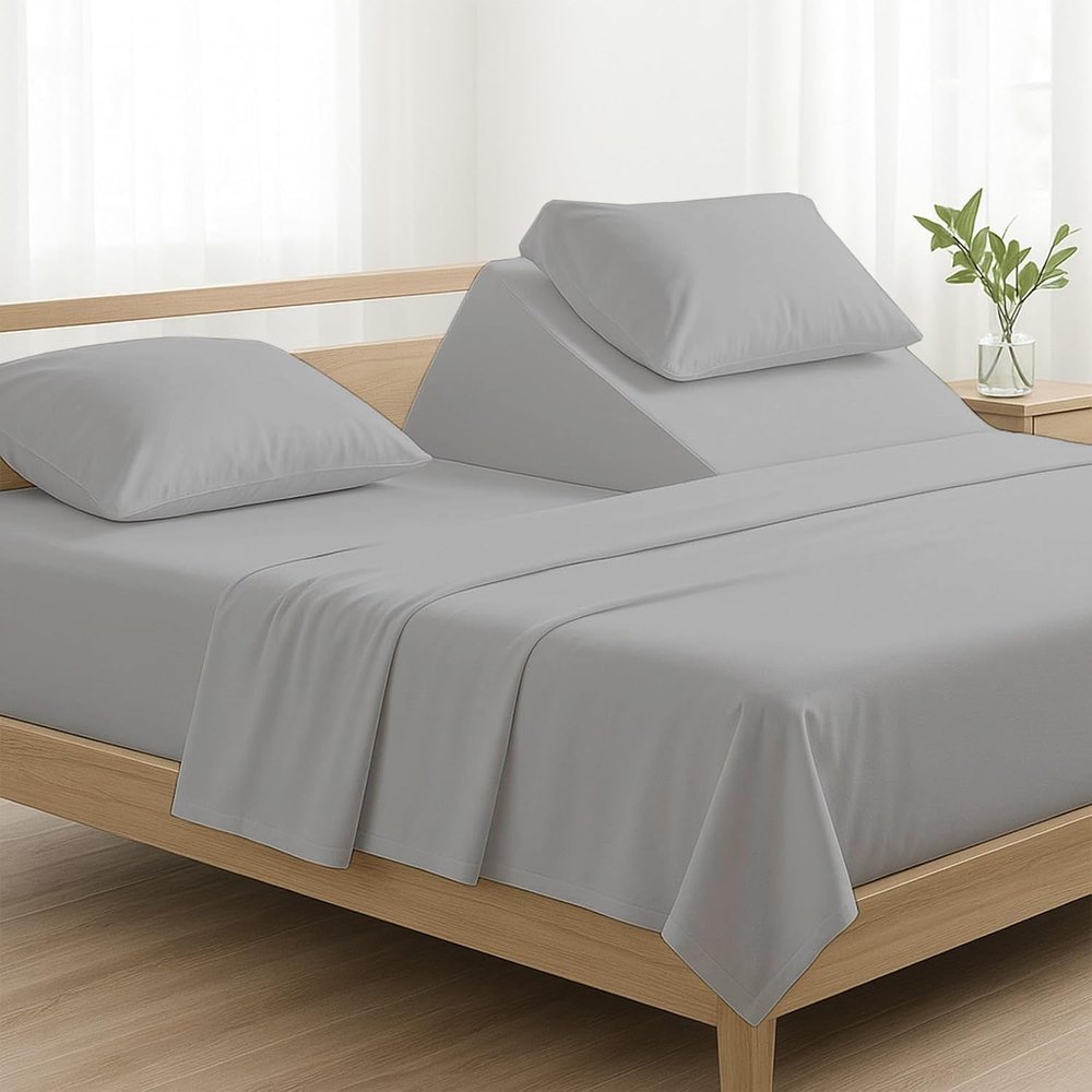 4 Pcs Luxury Split Top King 100% Egyptian Cotton 800 Thread Count (Adjustable, Flex Top King Size) Split Down 39" inches Sheets for Sleep Number Bed 15" Inch Pocket - Silver Solid