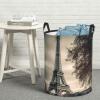 Grey Paris Eiffel Tower Laundry Basket with Handle Waterproof Laundry Hamper Portable Circular Dirty Clothes Hamper Foldable Storage Basket Lightweight Organizer Basket for Bathroom Bedroom view 1