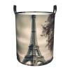 Grey Paris Eiffel Tower Laundry Basket with Handle Waterproof Laundry Hamper Portable Circular Dirty Clothes Hamper Foldable Storage Basket Lightweight Organizer Basket for Bathroom Bedroom view 2