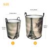 Grey Paris Eiffel Tower Laundry Basket with Handle Waterproof Laundry Hamper Portable Circular Dirty Clothes Hamper Foldable Storage Basket Lightweight Organizer Basket for Bathroom Bedroom view 3