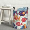 Funny Fishes Laundry Basket with Handle Waterproof Laundry Hamper Portable Circular Dirty Clothes Hamper Foldable Storage Basket Lightweight Organizer Basket for Bathroom Bedroom view 1