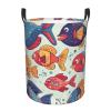 Funny Fishes Laundry Basket with Handle Waterproof Laundry Hamper Portable Circular Dirty Clothes Hamper Foldable Storage Basket Lightweight Organizer Basket for Bathroom Bedroom view 2