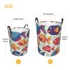 Funny Fishes Laundry Basket with Handle Waterproof Laundry Hamper Portable Circular Dirty Clothes Hamper Foldable Storage Basket Lightweight Organizer Basket for Bathroom Bedroom view 3