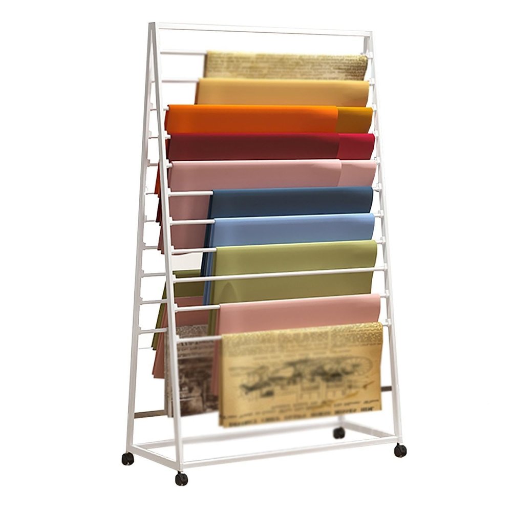 Freestanding Movable Scarf Rack Stand/Wrapping Paper Storage Organziers With Wheels, Metal Modern Double-side Tall Display Shelf for Flower Shop/Retail Stores/Craft Room (White 80 * 165CM)