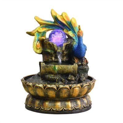 FEELIN Tabletop Waterfall Fountain Tabletop Fountain Peacock Chinese Home Feng Shui Ball Fountain Dining Table Office Desktop Flowing Water Feng Shui Ornament Water Fountains Indoor