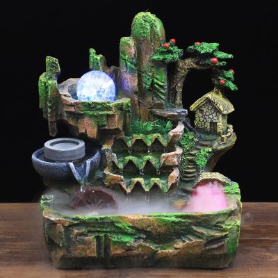 Water Fountains Indoor Rockery Fountain, Small Rockery Water Fountain Indoor with LED Lamp Atomization Effect, Suitable for Living Room, Bedroom, Office Decoration