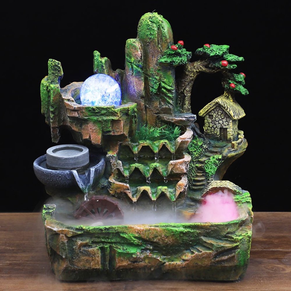 Water Fountains Indoor Rockery Fountain, Small Rockery Water Fountain Indoor with LED Lamp Atomization Effect, Suitable for Living Room, Bedroom, Office Decoration