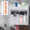clinmday Wall-Mounted Bathroom Storage Cabinet,Punching Free Bathroom Cabinet with Hollow Flower Carved | Bathroom Toilet Storage Shelf for Kitchen Dining, Living Room White view 2