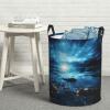 Night view of the sea Laundry Basket with Handle Waterproof Laundry Hamper Portable Circular Dirty Clothes Hamper Foldable Storage Basket Lightweight Organizer Basket for Bathroom Bedroom view 1