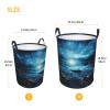 Night view of the sea Laundry Basket with Handle Waterproof Laundry Hamper Portable Circular Dirty Clothes Hamper Foldable Storage Basket Lightweight Organizer Basket for Bathroom Bedroom view 3