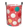 Cute Polka Dot Laundry Basket with Handle Waterproof Laundry Hamper Portable Circular Dirty Clothes Hamper Foldable Storage Basket Lightweight Organizer Basket for Bathroom Bedroom view 2