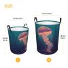 Jellyfish illustration Laundry Basket with Handle Waterproof Laundry Hamper Portable Circular Dirty Clothes Hamper Foldable Storage Basket Lightweight Organizer Basket for Bathroom Bedroom view 3