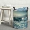 Huge Sea Waves Laundry Basket with Handle Waterproof Laundry Hamper Portable Circular Dirty Clothes Hamper Foldable Storage Basket Lightweight Organizer Basket for Bathroom Bedroom view 1