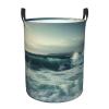 Huge Sea Waves Laundry Basket with Handle Waterproof Laundry Hamper Portable Circular Dirty Clothes Hamper Foldable Storage Basket Lightweight Organizer Basket for Bathroom Bedroom view 2