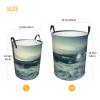 Huge Sea Waves Laundry Basket with Handle Waterproof Laundry Hamper Portable Circular Dirty Clothes Hamper Foldable Storage Basket Lightweight Organizer Basket for Bathroom Bedroom view 3