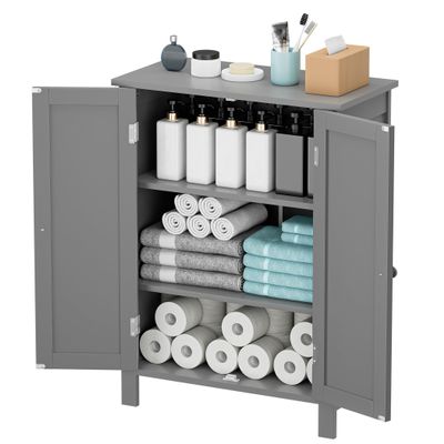 Saicool Bathroom Floor Storage Cabinet, Modern Wooden Storage Organizer Unit, 3-Tier Freestanding Console Table w/Adjustable Shelves, File Cabinet, Bathroom, Living Room Furniture Home Decor (Gray)