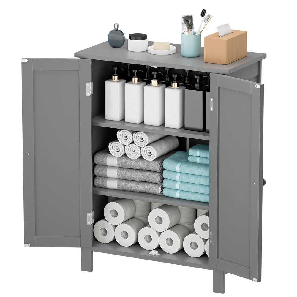 Saicool Bathroom Floor Storage Cabinet, Modern Wooden Storage Organizer Unit, 3-Tier Freestanding Console Table w/Adjustable Shelves, File Cabinet, Bathroom, Living Room Furniture Home Decor (Gray)