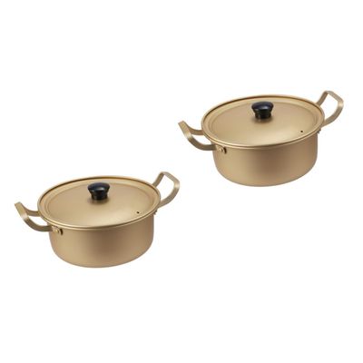 BESTOYARD 2pcs Instant Noodle Pot Ramen Noodle Pot Soup Pot Kitchen Coookware Large Pot Ramyun Pot Ramyun Cooker Small Stockpot Copper Pot Korean Ramen Aluminum Pot with Lids Heating Stove