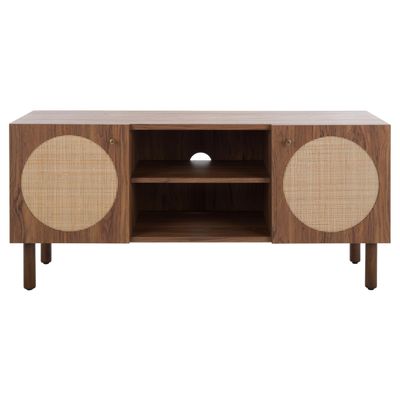 2 Door Shelf Media Stand 47"" W X 16"" D 21"" H Brown Natural Modern Contemporary Wood Glossy Includes Hardware, Medium, White