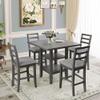 5-Piece Wood Bar Height Dining Table and Chair Set Grey Modern Contemporary Rectangular Glossy, Medium view 1