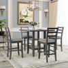 5-Piece Wood Bar Height Dining Table and Chair Set Grey Modern Contemporary Rectangular Glossy, Medium view 2
