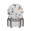Terrazzo Marble Pastel Ceramic Coasters with Holder,Drink Coaster,Home Decor Absorbent Coasters Bar Coasters,6 Pcs view 1