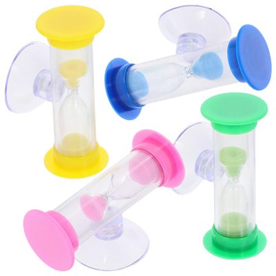 BESTOYARD 4 Pcs Kids Toothbrush Timer with Suction Cup, 2-Minute Sand Hourglasses for Brushing Teeth, 4 Colors, Compact Design for Bathroom Mirror or Countertop