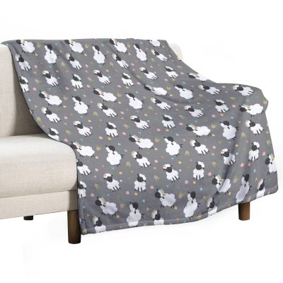 Cute Black Sheep Blanket Colorful Flower Cartoon Sheep Gray Soft Cozy Lightweight Throw Blanket for Children Girls Boys Bedroom Living Room Dorm Chair Sofa Travel 70x80in