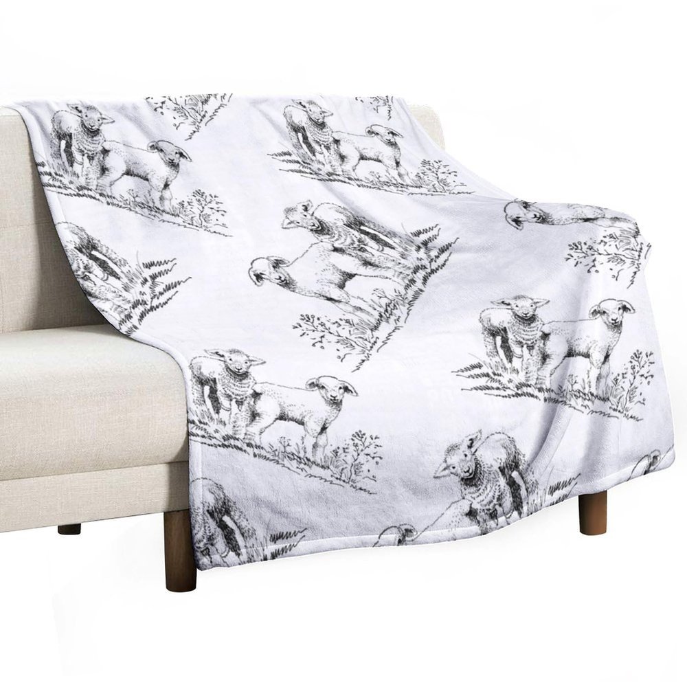 Cute Sheep Blanket Abstract Aesthetic Hand Drawn Sheep Cute Animal Black White Art Print Soft Cozy Lightweight Throw Blanket for Bedroom Living Room Dorm Chair Sofa Travel 40x50in