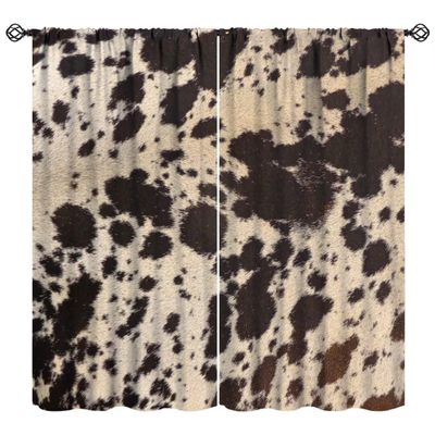 JanJCurt Cow Print Window Curtains, Brown Highland Cow Cowhide Curtains Rustic Western Farmhouse Animals Skin Wildlife Fur Print Window Drapes for Living Room Bedroom 84x84in