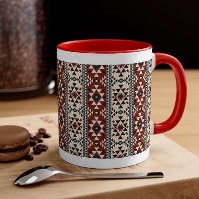 Deeper Conscious African Design Accent Mug Ethnic Geometric Stripes Pattern - Black/Red 11oz Red / 11oz