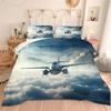 3D Fighter Plane Pattern Comforter Set for Men Boys Full Size Fighter Through Clouds Atmosphere Scenery Print Kids Adult Bedroom Bedding Duvet Set Modern Soft Microfiber Quilt Set with Pillowcase view 1