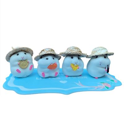 4pcs Cute Stealing Hamster, Eating Hamster, Car Interior Decorations, Cartoon Foodie Hamsters, Car Dashboard Ornament, Home Desktop Decorations, Straw Hat Little Hamster, Resin Eating Hamster (Color