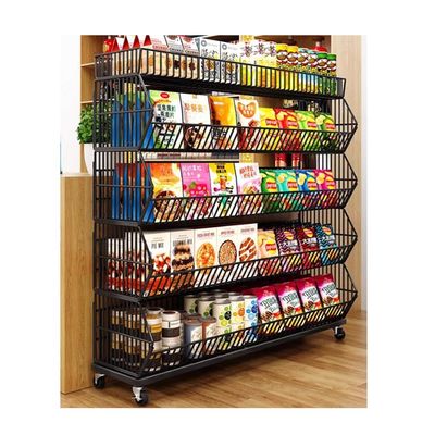 GRRICEPL Convenience Store Shelf Cart, Rolling Metal Wire Basket Snack Rack Holder, Supermarket Inclined Shelves, for Office Kitchen Cabinet Pantry (Color : White, Size : 90x45x140cm)