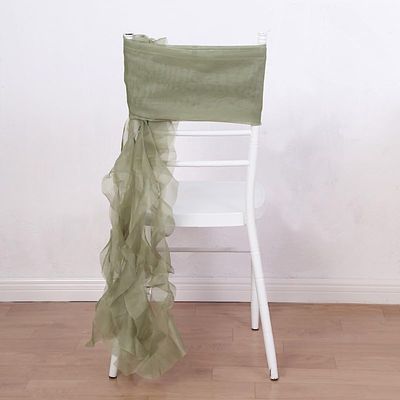 Balsa Circle 6 Dusty Sage Premium Curly Chiffon Chair Cover Caps with Sashes for Wedding Party Ceremony Reception Decorations Washable Elegant Chair Decor
