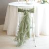 Balsa Circle 6 Dusty Sage Premium Curly Chiffon Chair Cover Caps with Sashes for Wedding Party Ceremony Reception Decorations Washable Elegant Chair Decor view 2