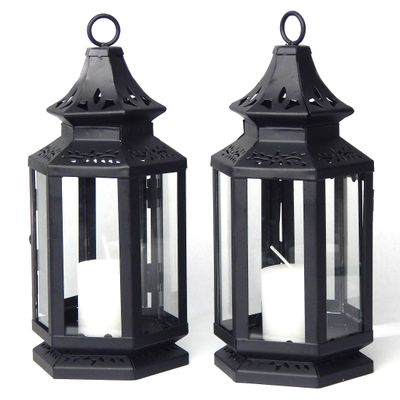 Black Metal Candle Holder Carriage Lanterns (2 PK)